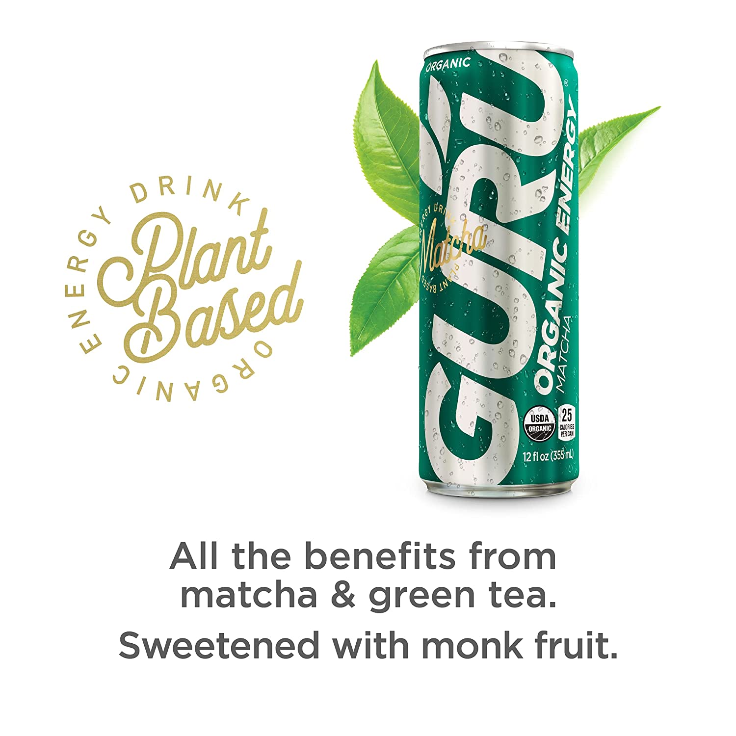 GURU Lite Low Sugar Energy Drink, 24 Pack, Pre Workout Clean Energy Drinks with Green Tea, 100 mg Natural Caffeine, Low Calorie, Vegan, Organic, Plant Based, For Performance & Focus, Lemon 8.4 oz Cans - Image 2